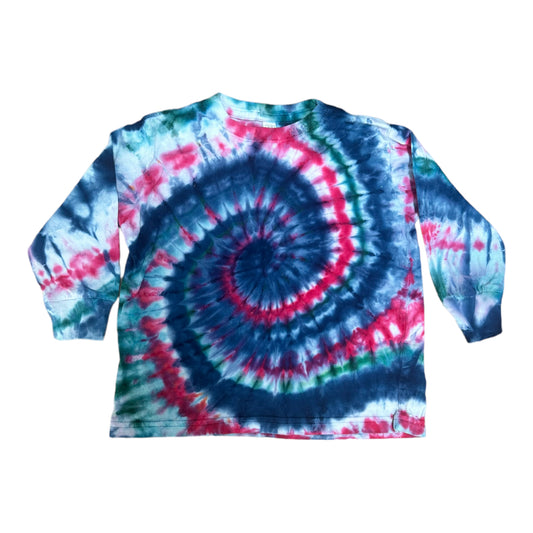 Toddler 4T Teal Blue and Fuchsia Spiral Ice Dye Tie Dye Long Sleeve Shirt