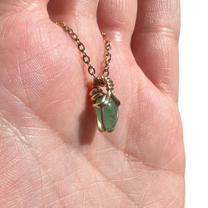 Sterling Silver | 14KT Gold Filled Mini Teardrop Green Aventurine Wishbone Wire Wrapped Pendant