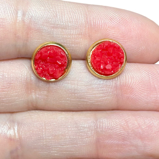 8MM Hypoallergenic Red Druzy Earring Studs