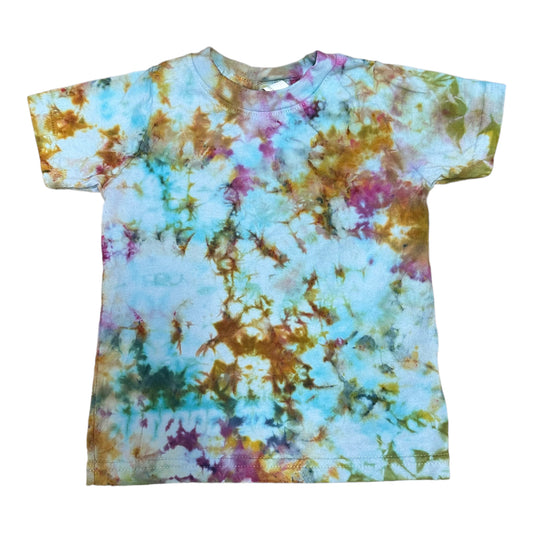 Toddler 2T Baby Blue Golden Yellow Blue and Green Scrunch Ice Dye Tie Dye Shirt