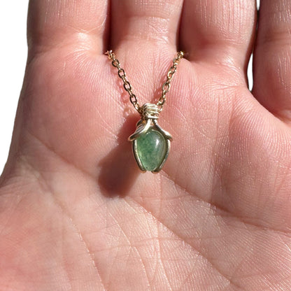 Sterling Silver | 14KT Gold Filled Mini Teardrop Green Aventurine Wishbone Wire Wrapped Pendant