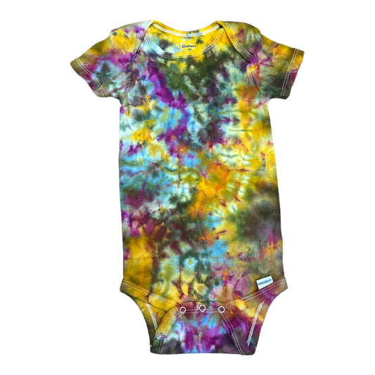 Infant 18 Months Moss Green Purple and Blue Scrunch Ice Dye Tie Dye Onesie**