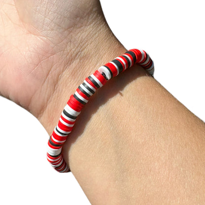 Red White and Black Husker Polymer Clay Elastic Surfer Bracelet