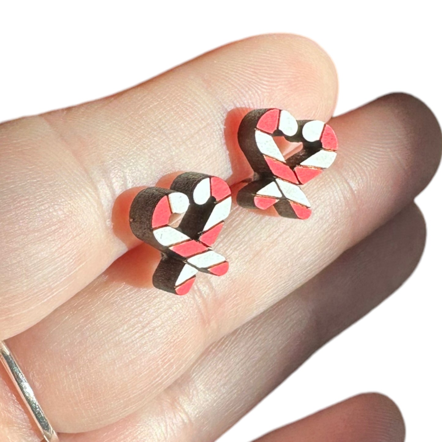 Hypoallergenic Christmas Candy Cane Laser Engraved Wooden Earrings