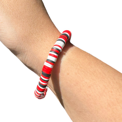 Red White and Black Husker Polymer Clay Elastic Surfer Bracelet