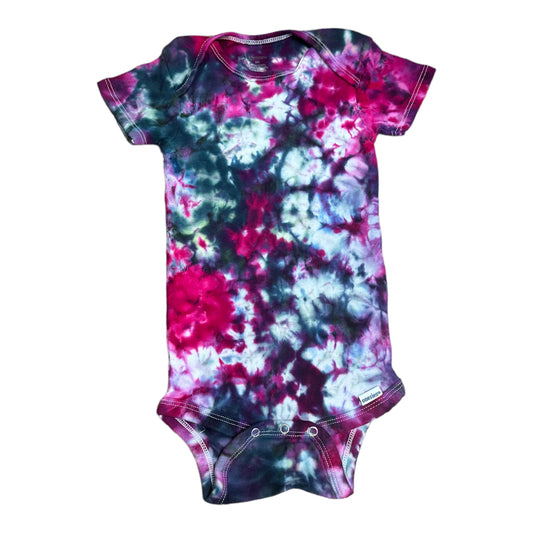 Infant 18 Months Hot Pink and Black Scrunch Ice Dye Tie Dye Onesie