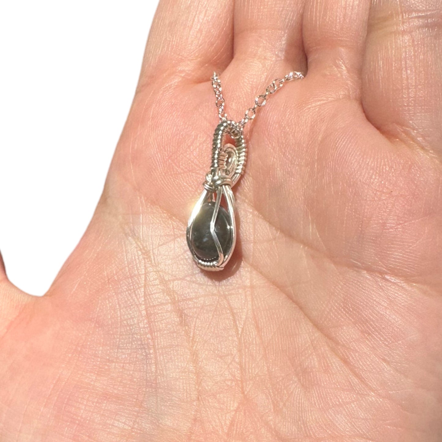 Sterling Silver Mini Moss Agate Crystal Bezel Wire Wrapped Pendant