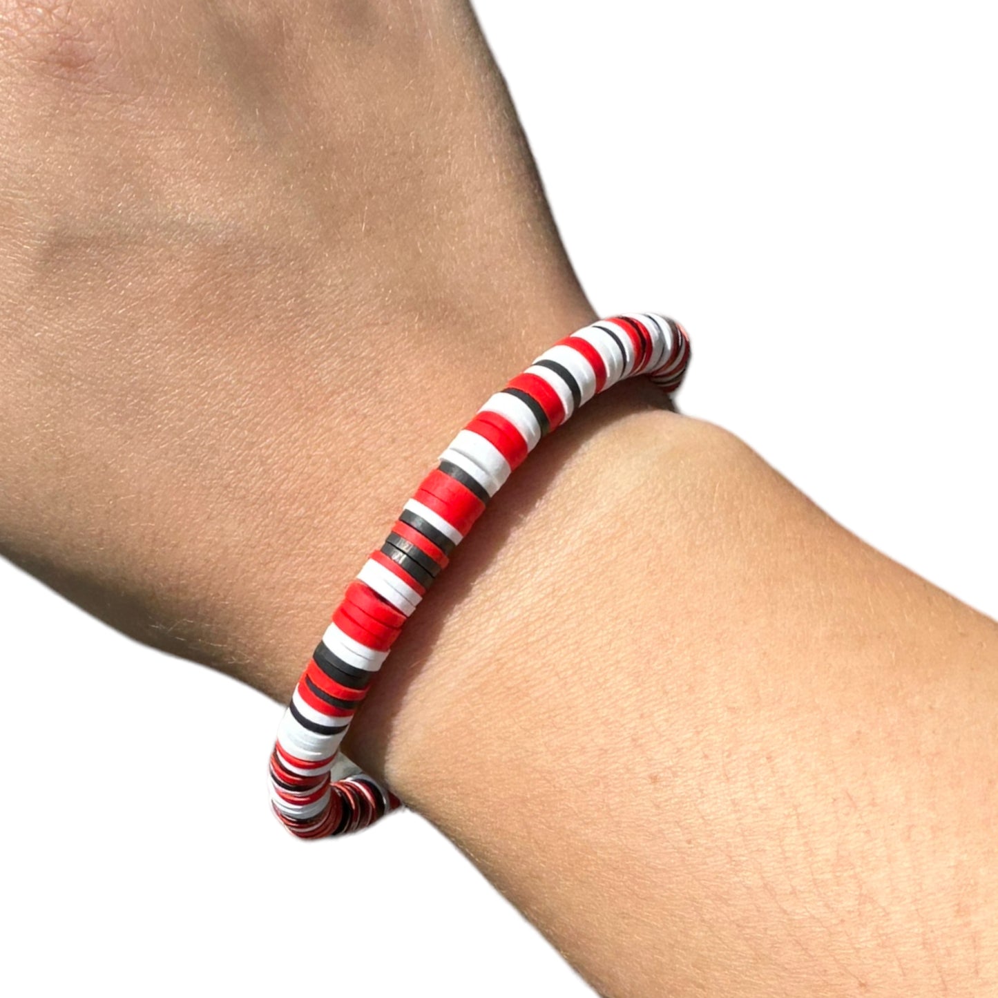 Red White and Black Husker Polymer Clay Elastic Surfer Bracelet