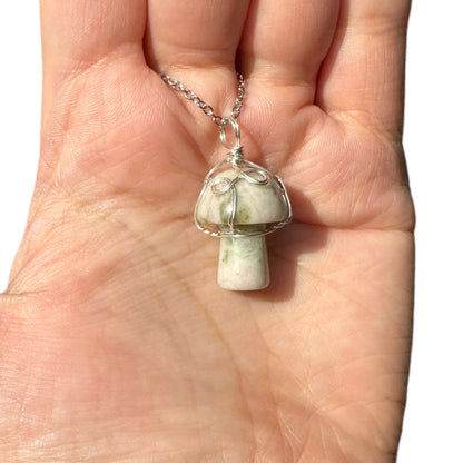 Sterling Silver | 14KT Gold Filled Lucky Onyx Wire Wrapped Mushroom Crystal Pendant