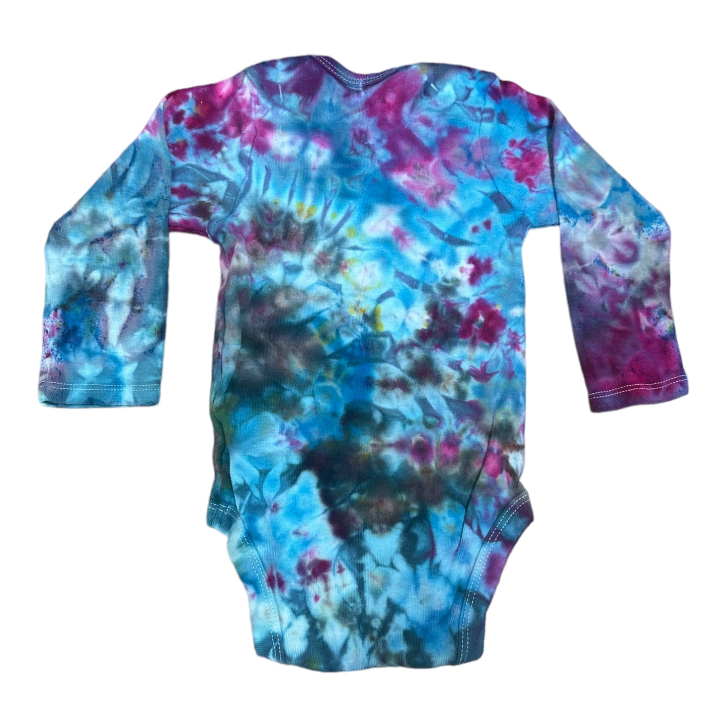 Infant 18 Months Blue Purple and Black Scrunch Ice Dye Tie Dye Long Sleeve Onesie