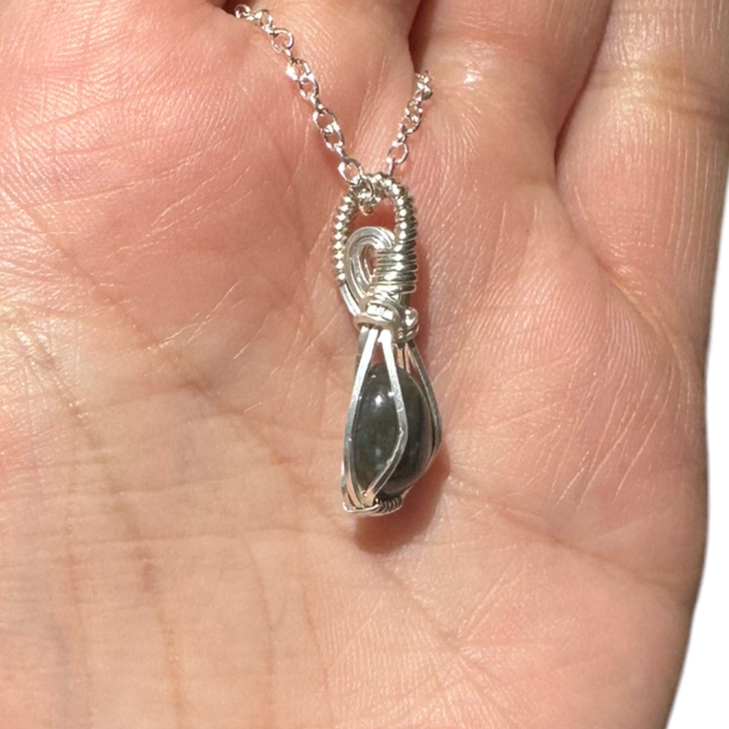 Sterling Silver Mini Moss Agate Crystal Bezel Wire Wrapped Pendant