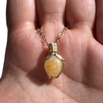 Sterling Silver | 14KT Gold Filled Mini Teardrop Yellow Jade Wishbone Wire Wrapped Pendant