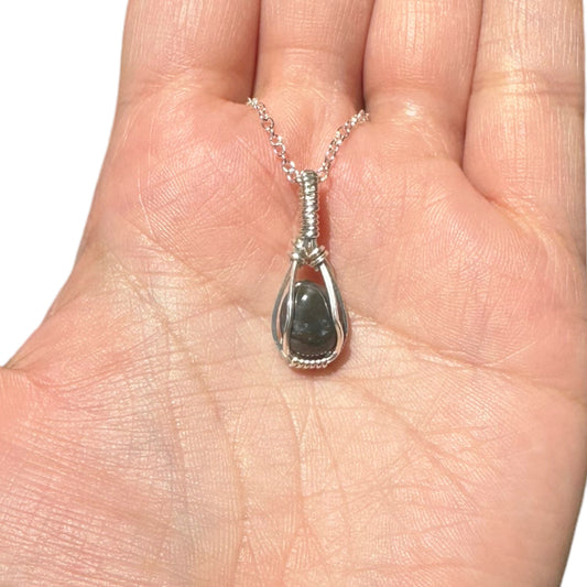 Sterling Silver Mini Moss Agate Crystal Bezel Wire Wrapped Pendant