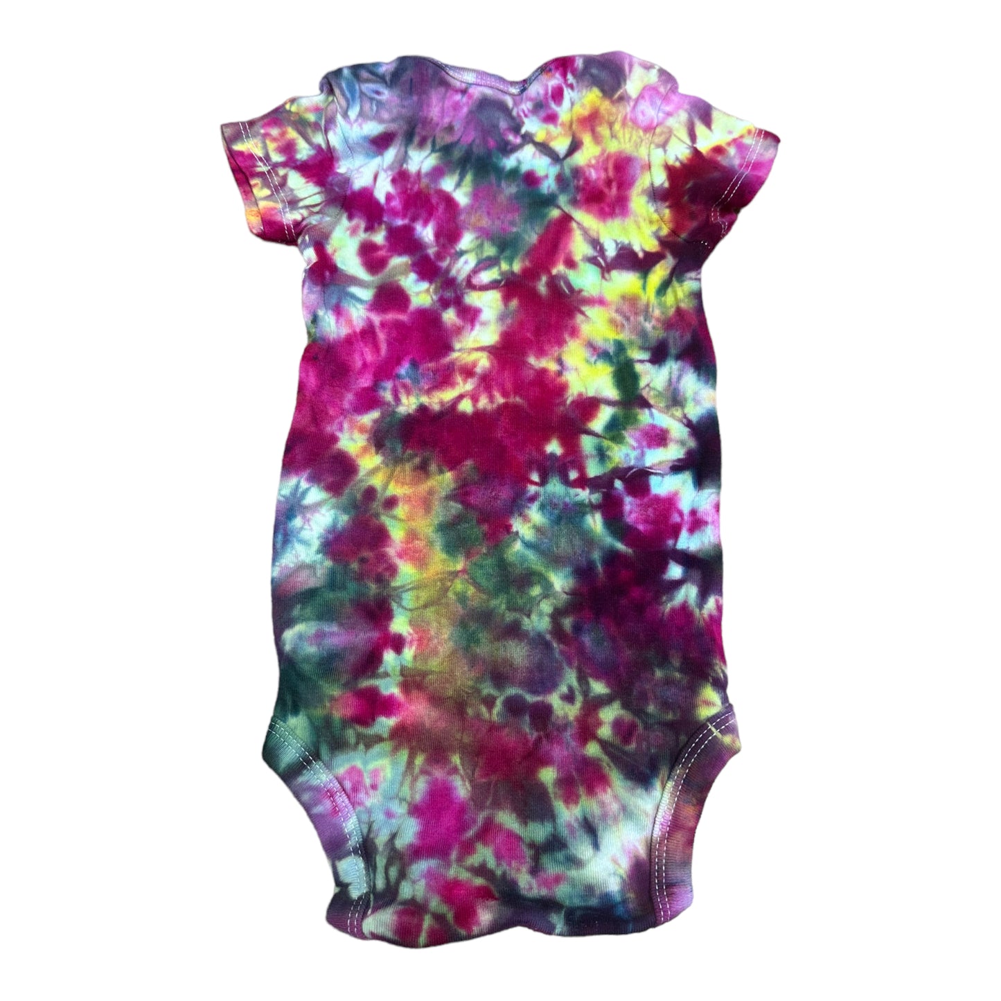 Infant 6-9 Months Fuchsia Black and Yellow Scrunch Ice Dye Tie Dye Onesie