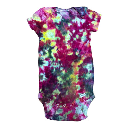 Infant 6-9 Months Fuchsia Black and Yellow Scrunch Ice Dye Tie Dye Onesie