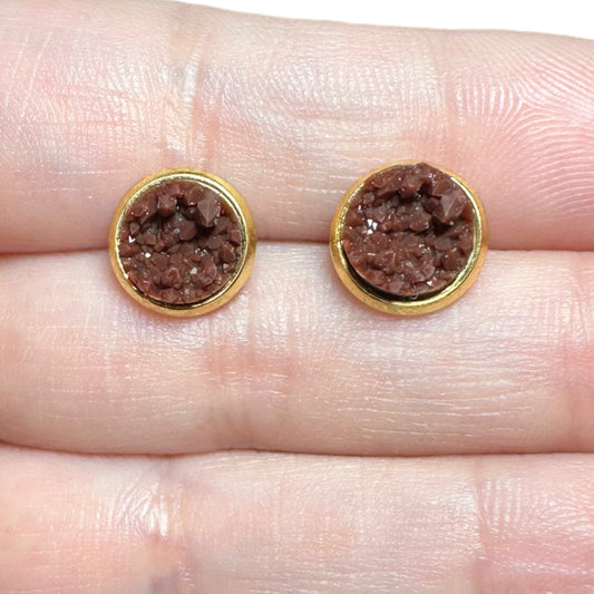 8MM Hypoallergenic Brown Druzy Earring Studs