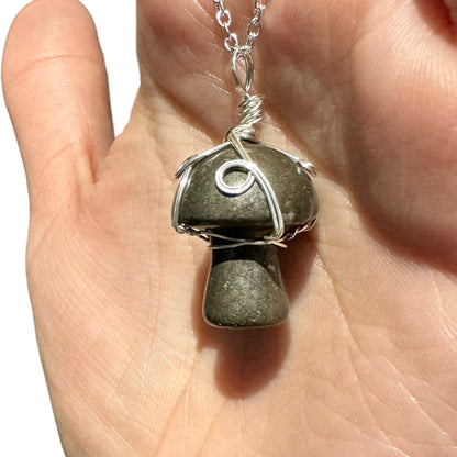 Sterling Silver | 14KT Gold Filled Wire Wrapped Pyrite Crystal Mushroom Pendant