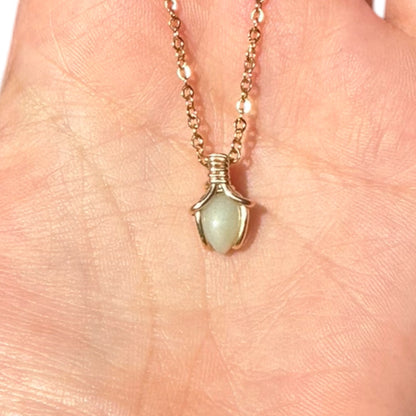 Sterling Silver | 14KT Gold Filled Mini Teardrop Amazonite Wishbone Wire Wrapped Pendant