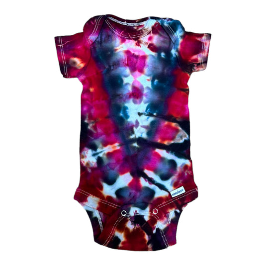 Infant 0-3 Months Deep Red/ Fuschia and Black "V" Ice Dye Tie Dye Onesie
