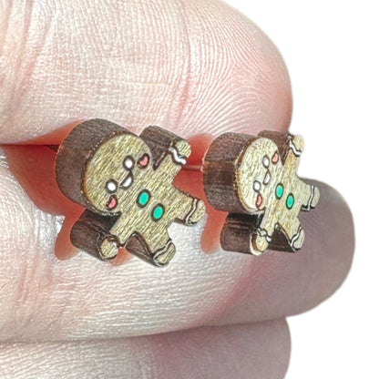 Hypoallergenic Christmas Gingerbread Man Laser Engraved Wood Earrings