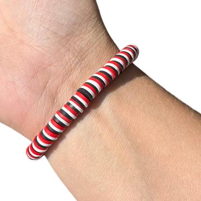 Red White and Black Husker Polymer Clay Elastic Surfer Bracelet