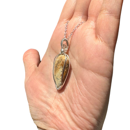 Sterling Silver Picture Jasper Crystal Bezel Wire Wrapped Pendant