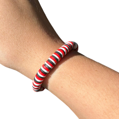 Red White and Black Husker Polymer Clay Elastic Surfer Bracelet