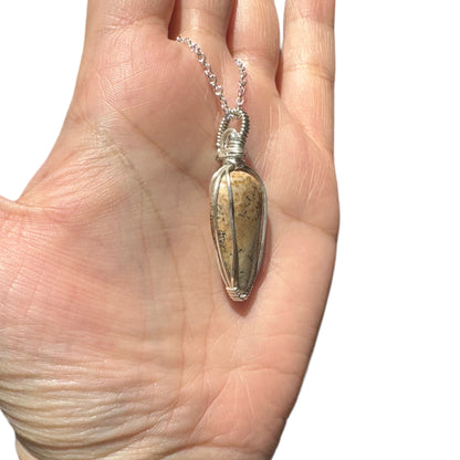 Sterling Silver Picture Jasper Crystal Bezel Wire Wrapped Pendant