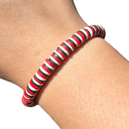 Red White and Black Husker Polymer Clay Elastic Surfer Bracelet