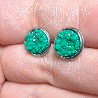 8MM Hypoallergenic Green Druzy Earring Studs