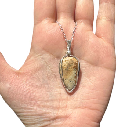Sterling Silver Picture Jasper Crystal Bezel Wire Wrapped Pendant