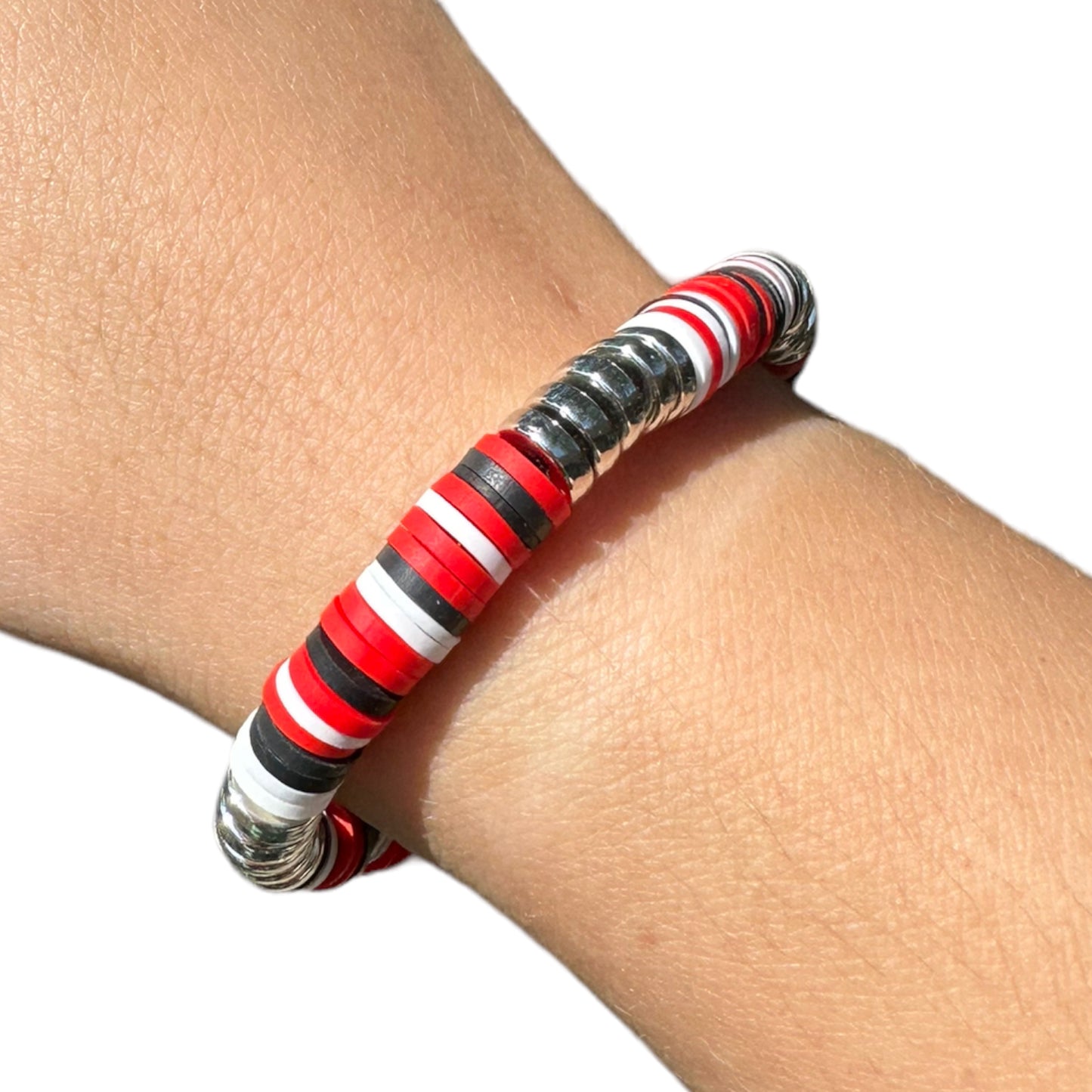 Silver | Gold Accent Husker Polymer Clay Elastic Surfer Bracelet