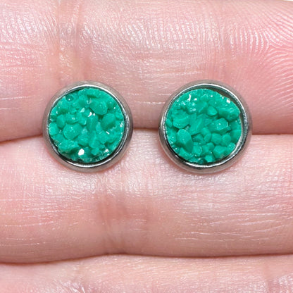 8MM Hypoallergenic Green Druzy Earring Studs