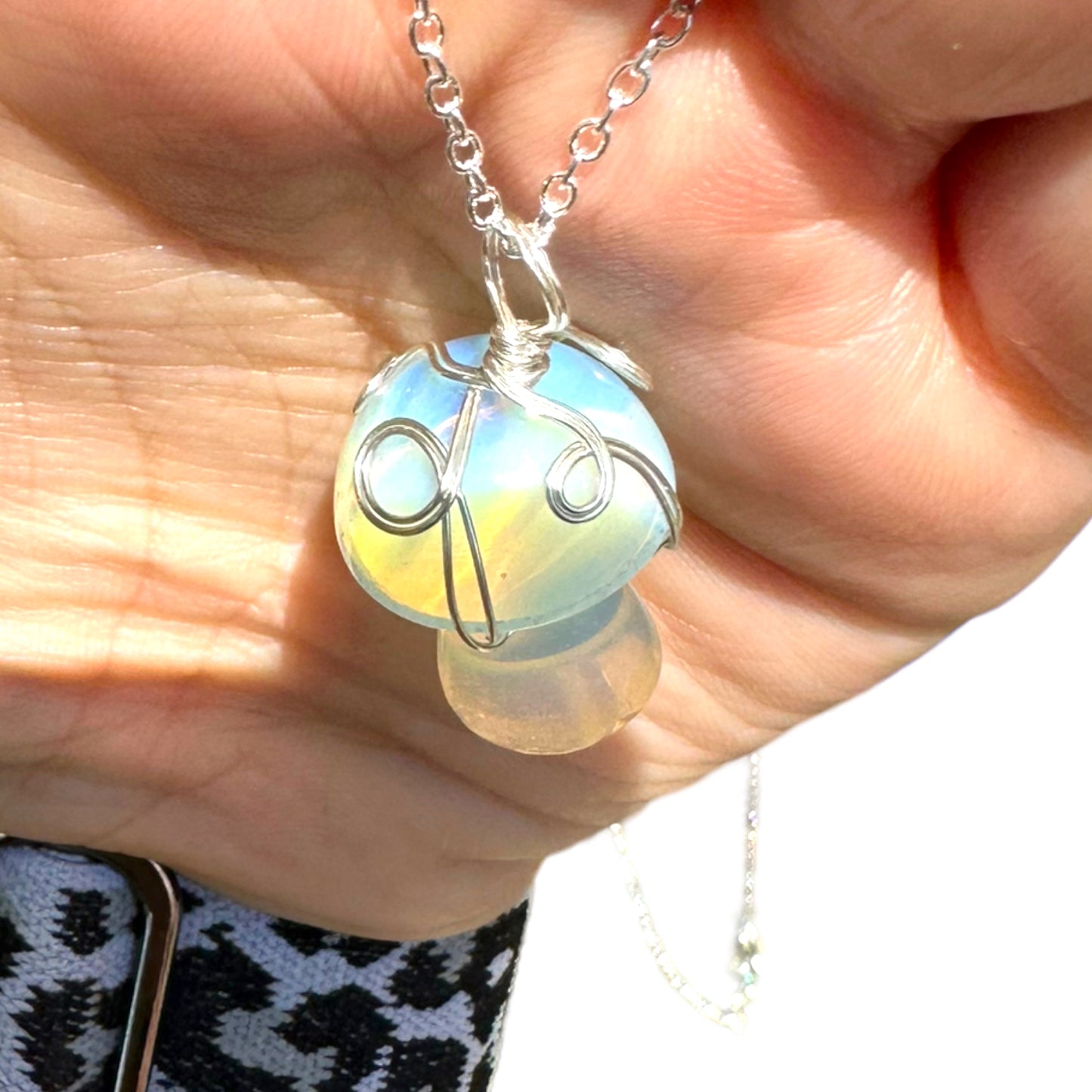 Sterling Silver | 14KT Gold Filled Wire Wrapped Opalite Crystal Mushroom Pendant