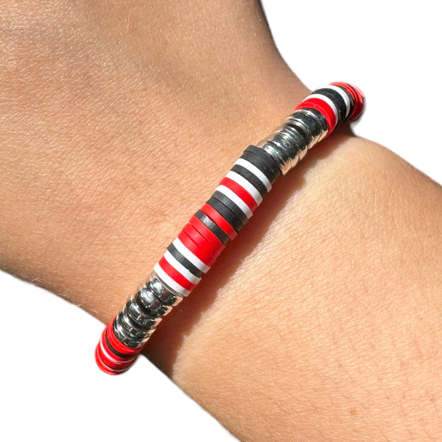 Silver | Gold Accent Husker Polymer Clay Elastic Surfer Bracelet