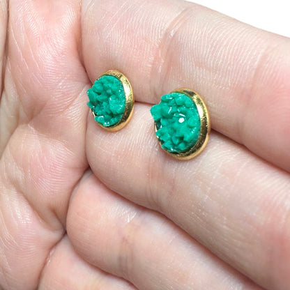 8MM Hypoallergenic Green Druzy Earring Studs