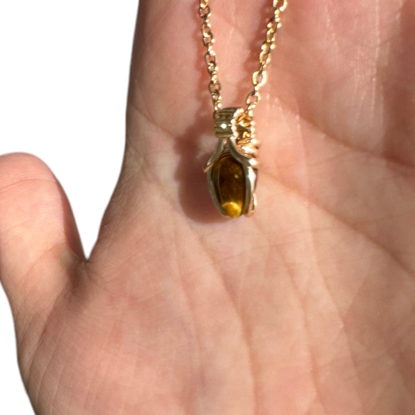 Sterling Silver | 14KT Gold Filled Mini Teardrop Tiger's Eye Wishbone Wire Wrapped Pendant