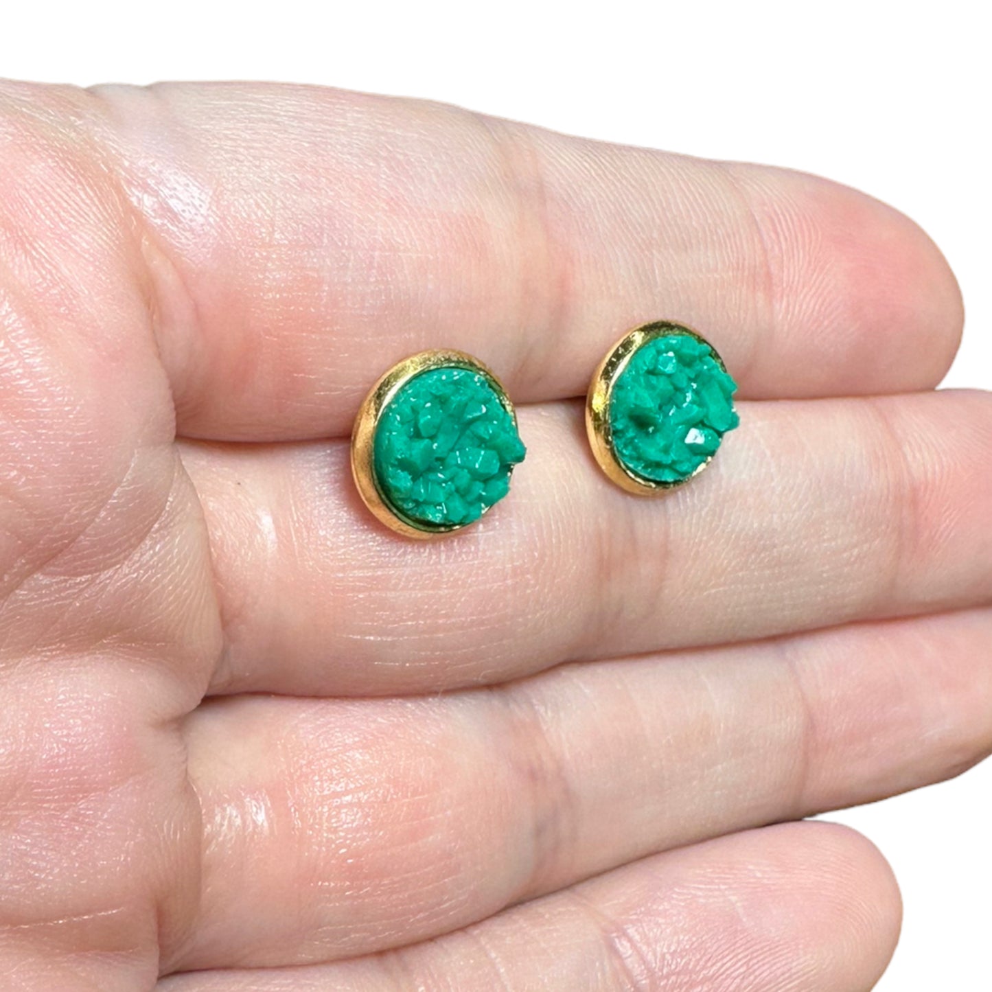 8MM Hypoallergenic Green Druzy Earring Studs