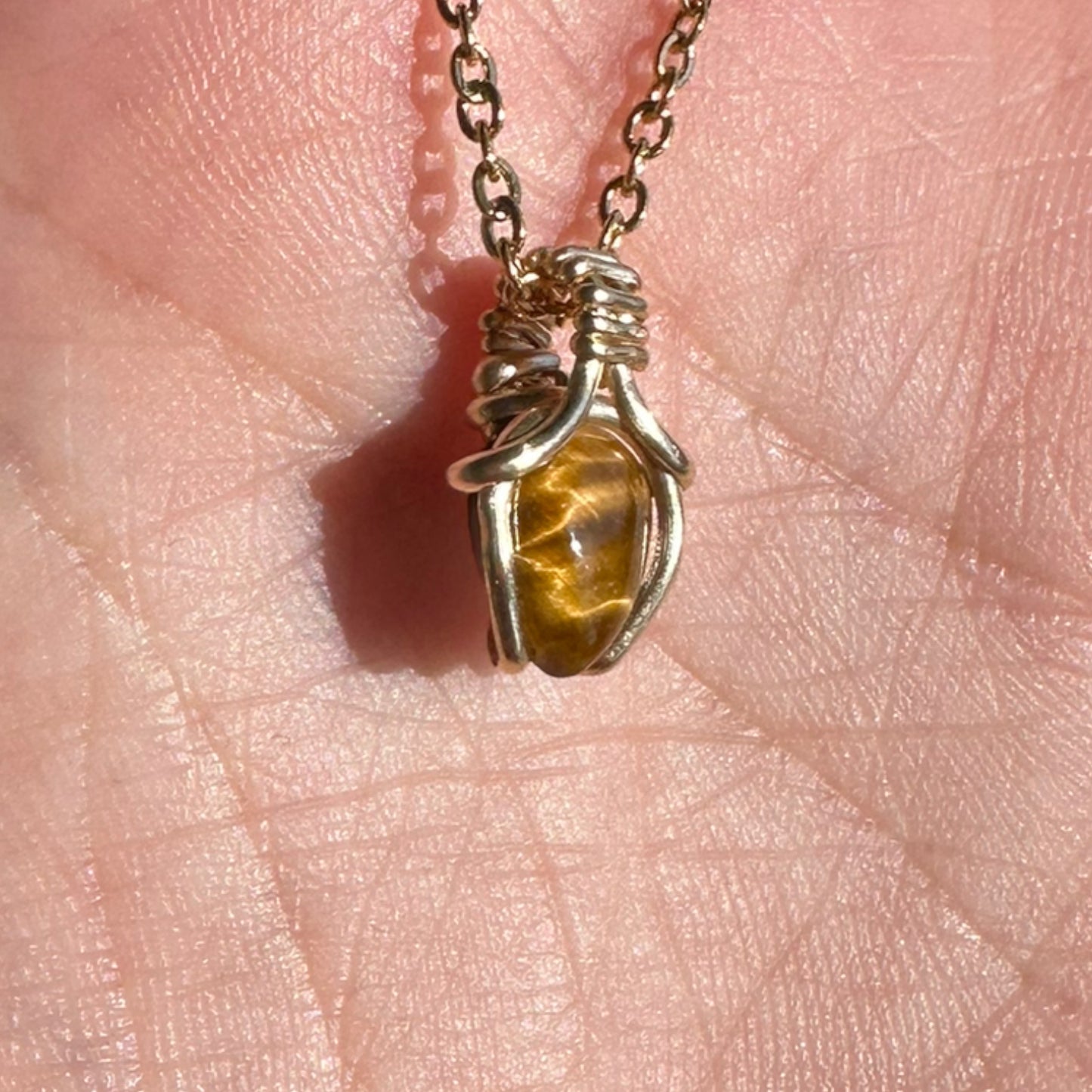 Sterling Silver | 14KT Gold Filled Mini Teardrop Tiger's Eye Wishbone Wire Wrapped Pendant