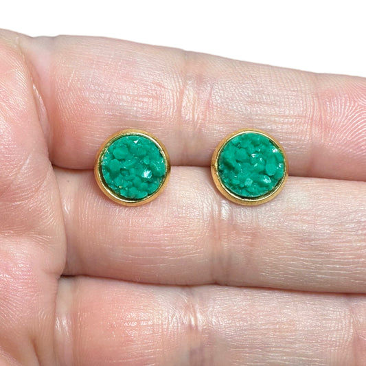 8MM Hypoallergenic Green Druzy Earring Studs