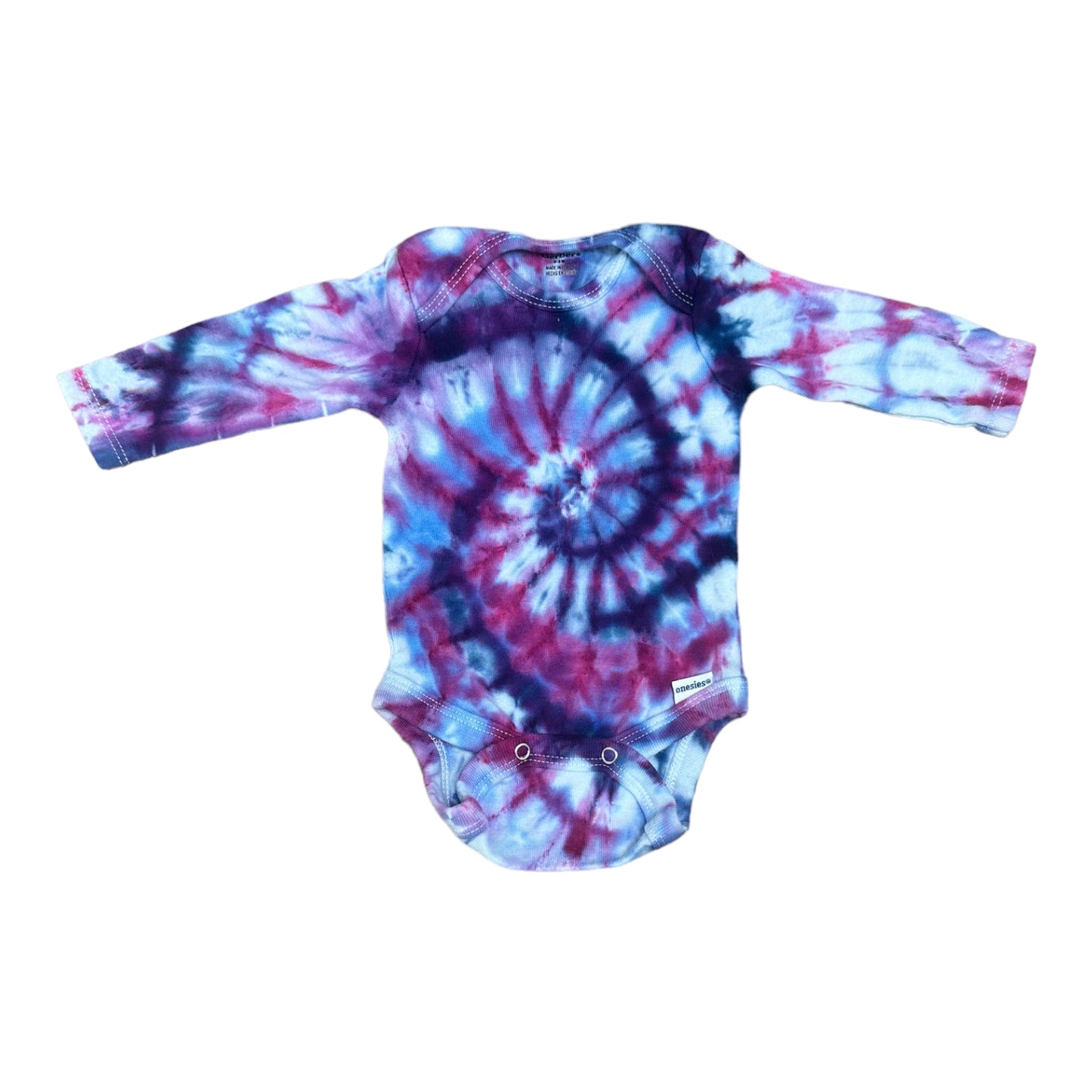 Infant 0-3 Months Purple Hues Spiral Ice Dye Tie Dye Long sleeve Onesie