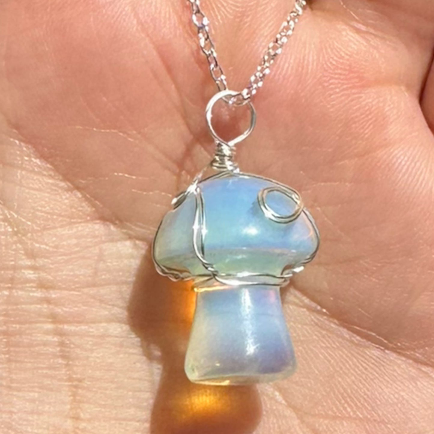 Sterling Silver | 14KT Gold Filled Wire Wrapped Opalite Crystal Mushroom Pendant