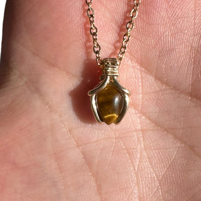 Sterling Silver | 14KT Gold Filled Mini Teardrop Tiger's Eye Wishbone Wire Wrapped Pendant