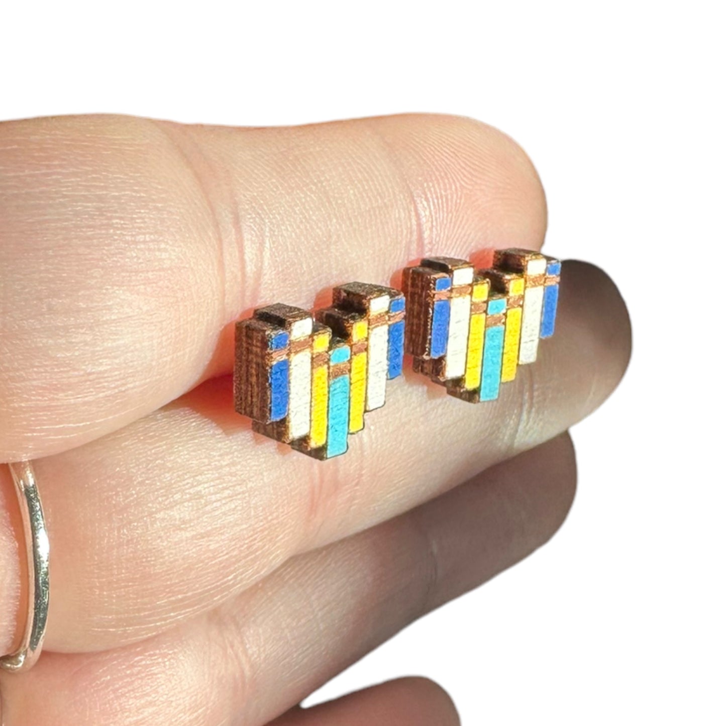 Hypoallergenic Hand Painted Books Laser Engraved Wood Stud Earrings