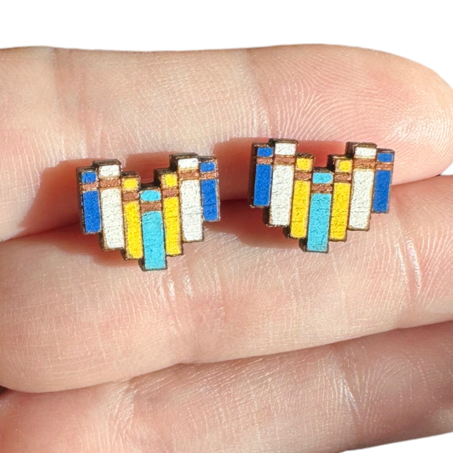 Hypoallergenic Hand Painted Books Laser Engraved Wood Stud Earrings