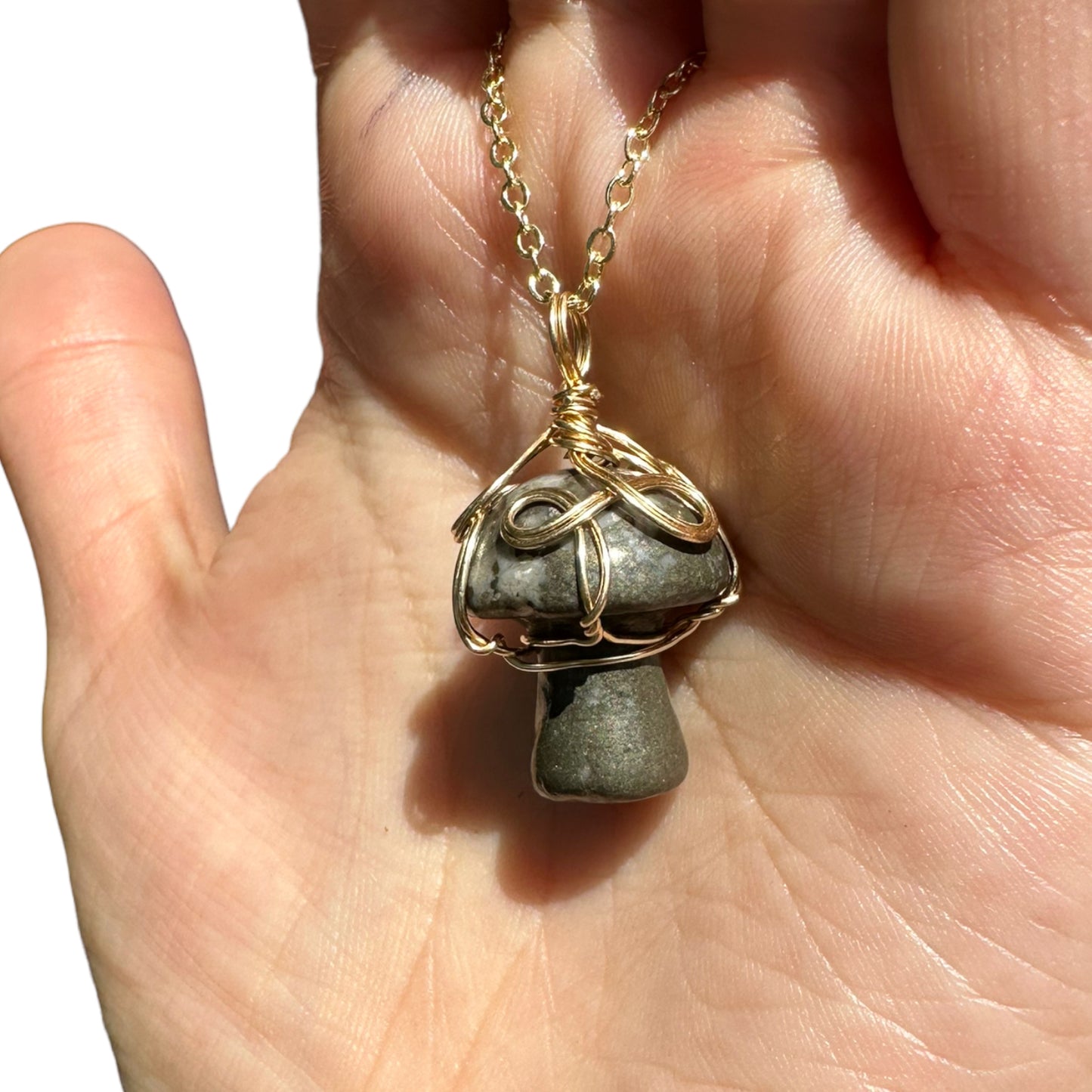 Sterling Silver | 14KT Gold Filled Wire Wrapped Pyrite Crystal Mushroom Pendant