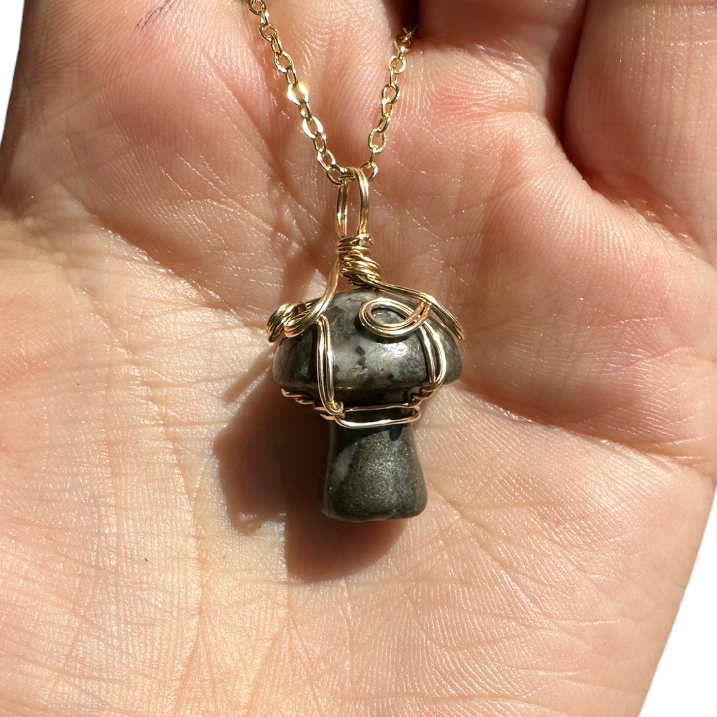 Sterling Silver | 14KT Gold Filled Wire Wrapped Pyrite Crystal Mushroom Pendant