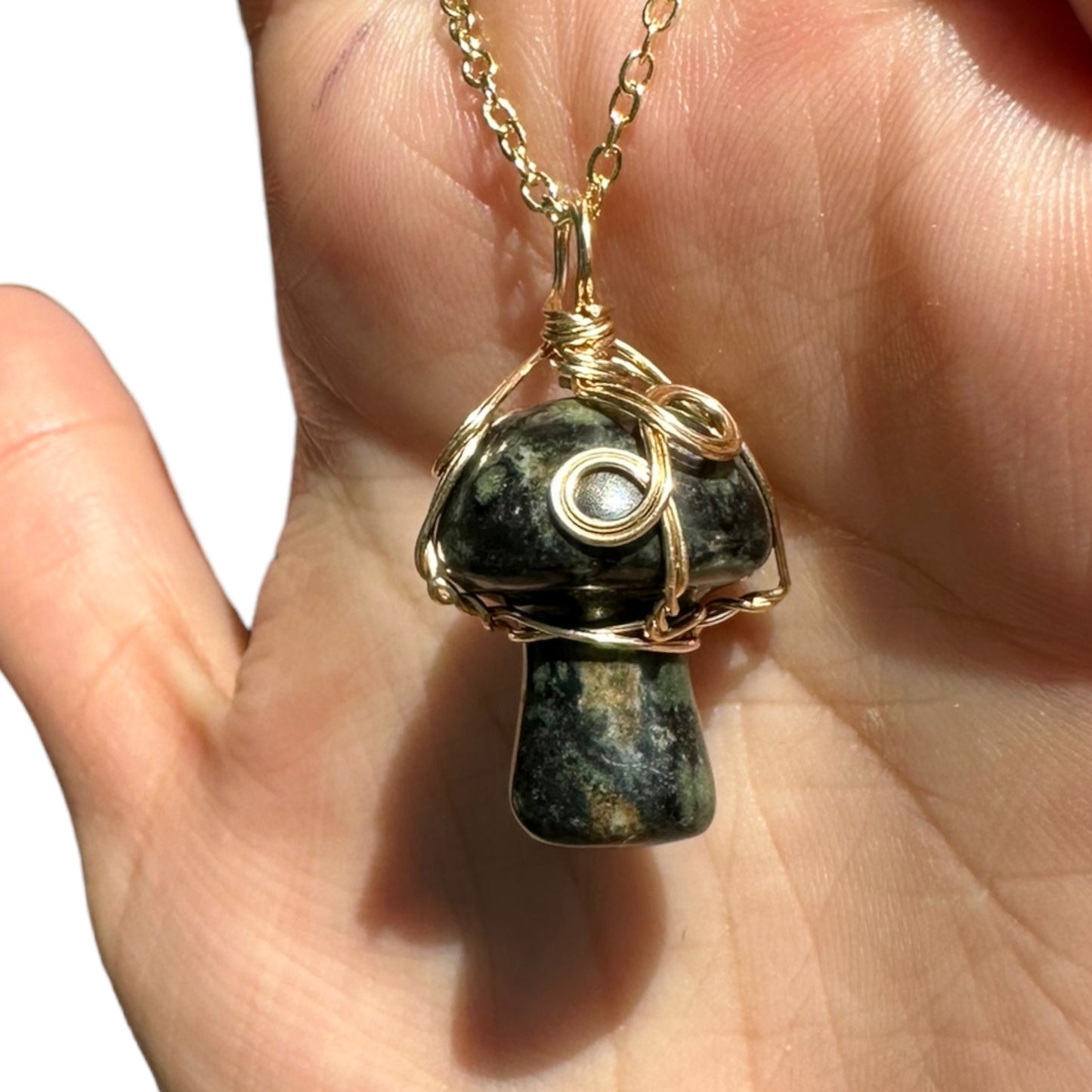 Sterling Silver | 14KT Gold Filled Wire Wrapped Kambaba Jasper Crystal Mushroom Pendant