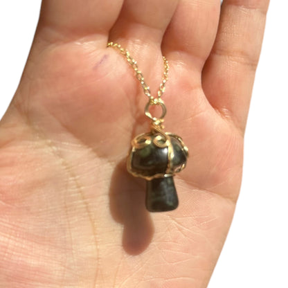 Sterling Silver | 14KT Gold Filled Wire Wrapped Kambaba Jasper Crystal Mushroom Pendant