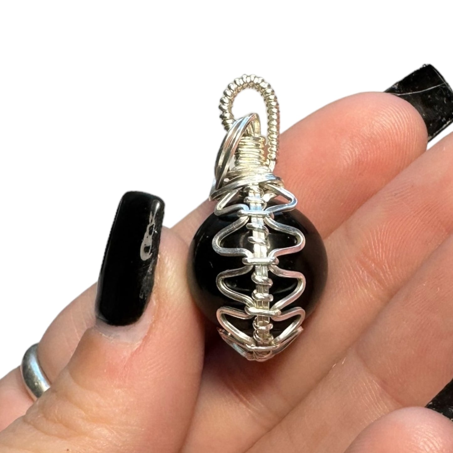 Sterling Silver | 14KT Gold Filled Wire Wrapped Obsidian Crystal Fidget Bezel Pendant